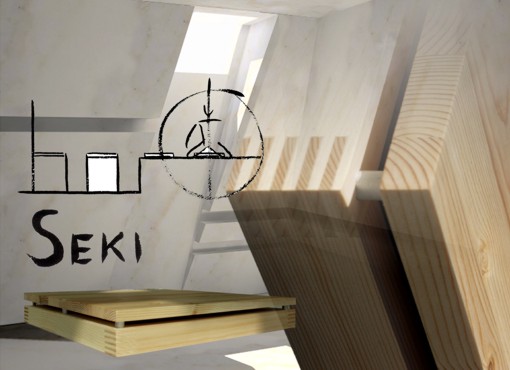 Seki: Idee, Ausführungszeichnung und Herstellung eines Sitzes im Postkarten Layout gestaltet