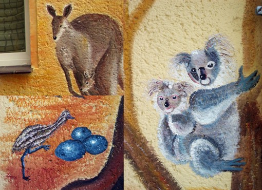 Fassadenmalerei: Tiere Australiens, K&auml;nguru und Koalab&auml;ren