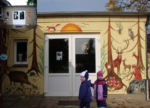 Fassadenmalerei: Tiere Europas, Wildschweine, Rehe, F&uuml;chse