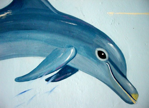 Fassadenmalerei: Delphin, Kita Marienkäfer